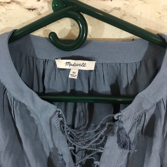 Madewell Lace Up Peasant Long Sleeve Blouse Top - Picture 4 of 7